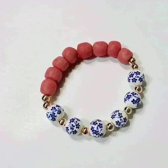 Handmade African Sea Glass Bracelet w/ 14k Gold-Filled & Glass Beads - Picture 1 of 2